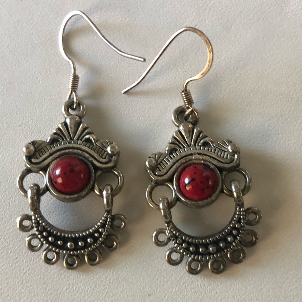 Earrings Red Drop Dangle - image 5